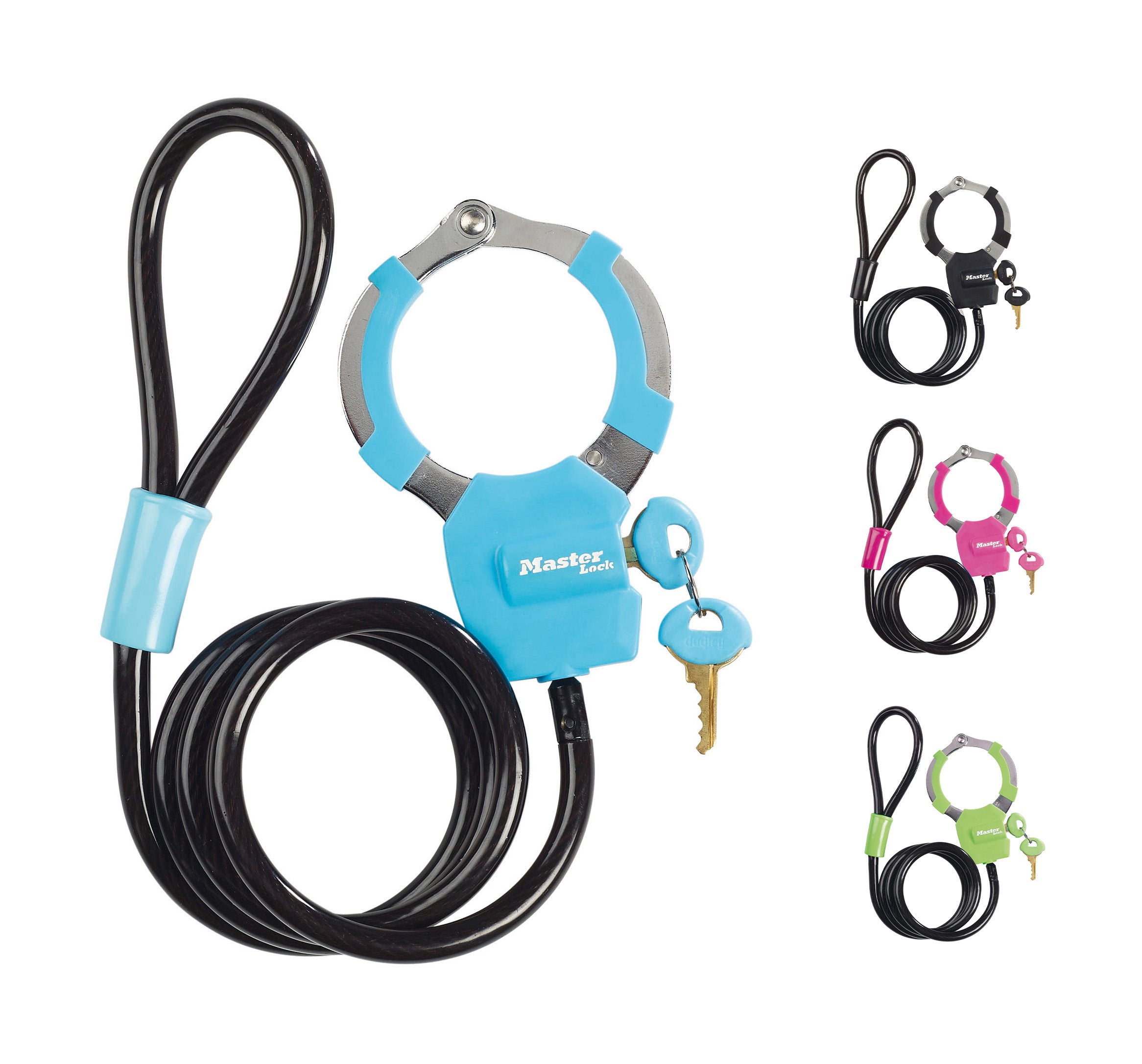 4x Master Lock Street Cuff + Cable Coloured 8mm x 1m Key