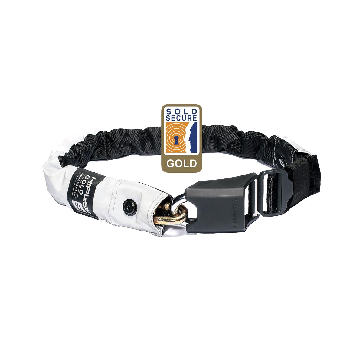 Hiplok GOLD Wearable Chain Lock 10mm x 85cm - waist 24-44 inches (Gold Sold Secure) High Visibility - Super Bright