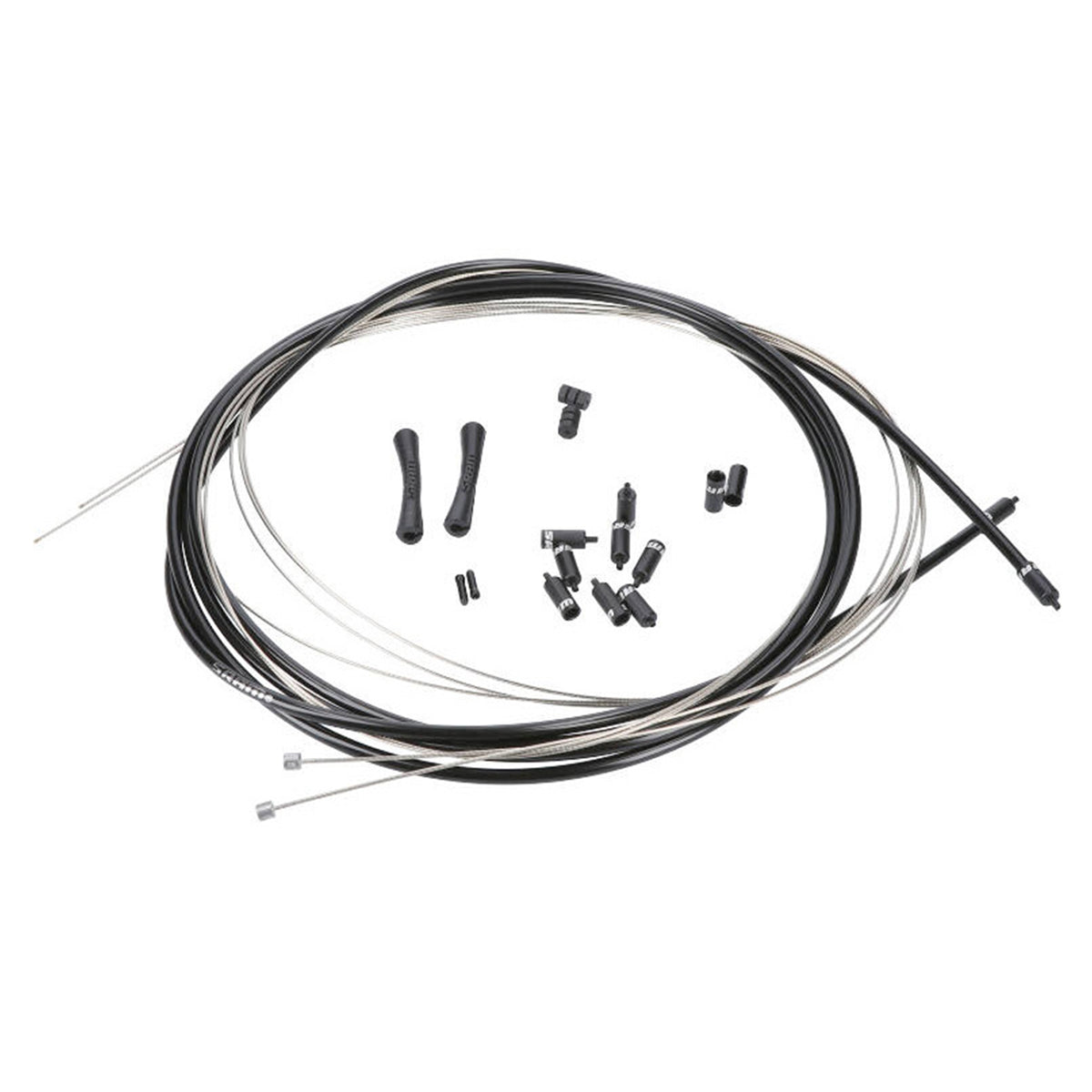SRAM SlickWire Road and MTB Shift Cable Kit 4mm (2x 2300mm 1.1mm coated cables, 4mm nylon braided housing, ferrules, end caps, frame protectors) - Black