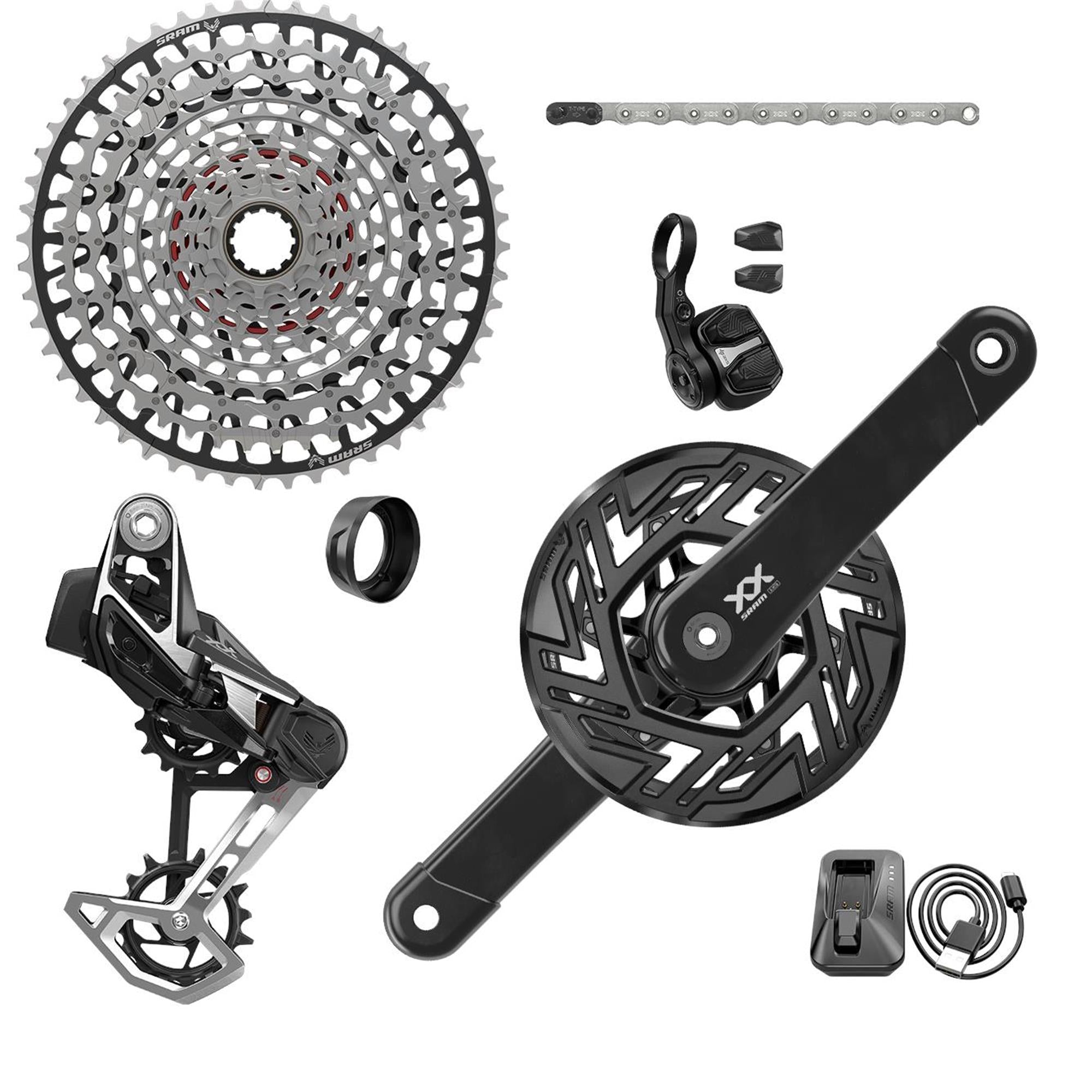 SRAM XX T-Type Eagle E-MTB Brose Transmission AXS Groupset (RD w/Battery/Charger/Cord, EC POD Ult, FC XX Brose ISIS 165 w/cap, CR T-Type,Clip-on Guard, CN 126l, CS -1297 10-) 2023: 10