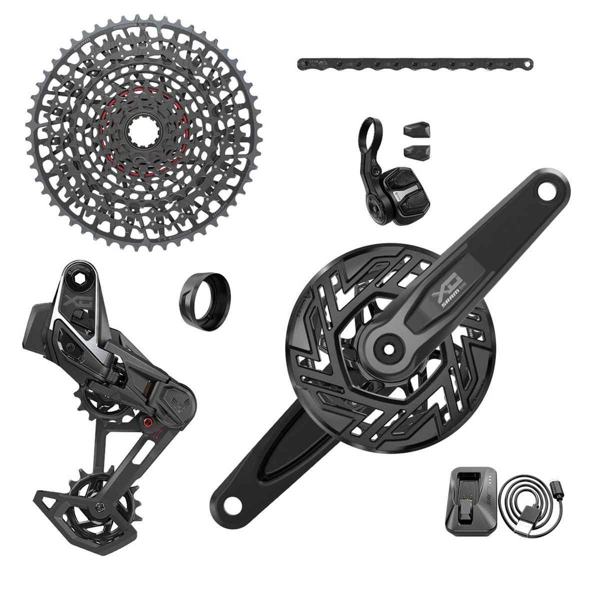 SRAM X0 T-Type Eagle E-MTB Brose Transmission AXS Groupset (RD w/Battery/Charger/Cord, EC POD Ult, FC X0 Brose ISIS 160 w/cap, CR T-Type 36T,Clip-on Guard, CN 126l, CS XS-1295 10-52t) 2023 - 36T