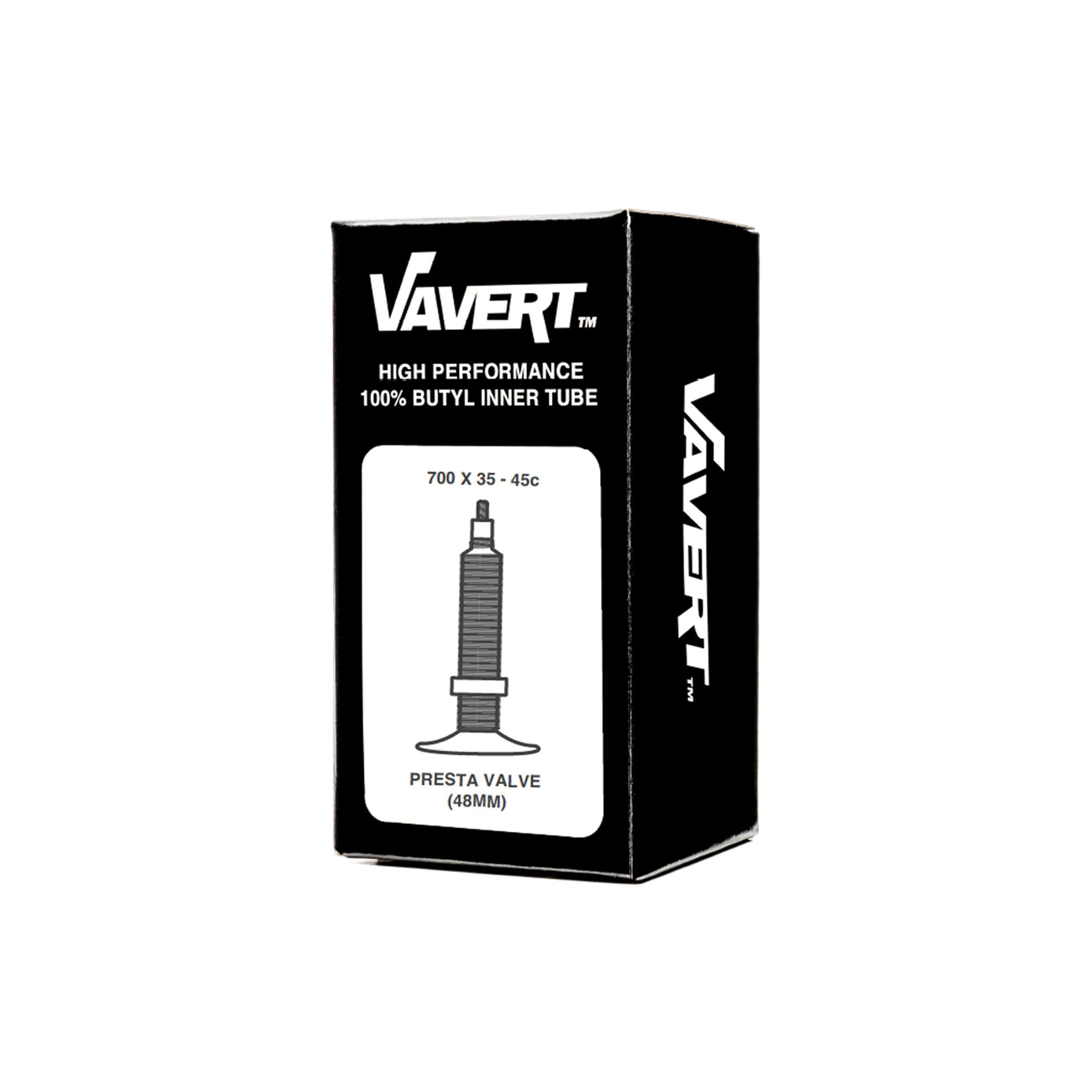 VAVERT 700x35-45c Presta Valve (48mm) Inner Tube: BLACK 700X35-43C