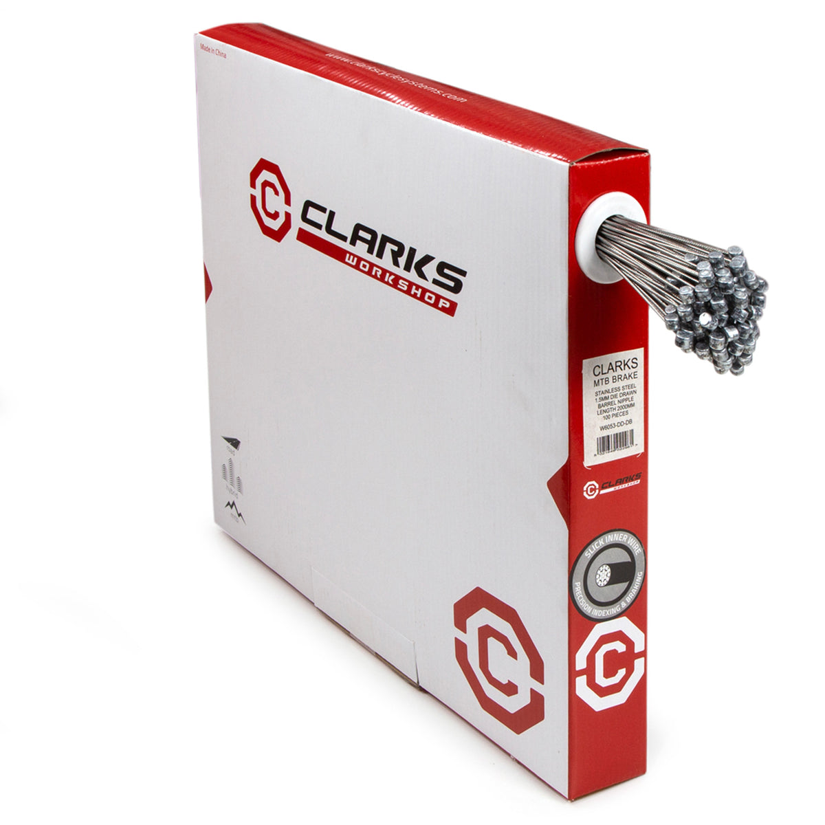 Clarks MTB/Hybrid Die-Drawn S/S Inner Brake Wire W1.5 x L2000mm Barrel Nipple Dispenser Box (100pcs)